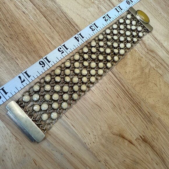 Monet Vintage Magnetic Bracelet With Yellow Cabochon & Cream Enamel Accents Size - Picture 5 of 12